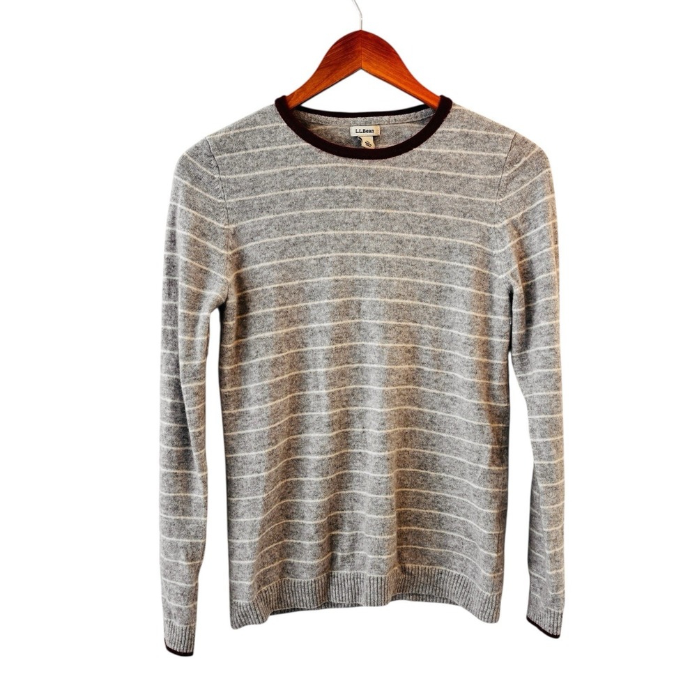 L.L. Bean Striped Classic Cashmere Sweater Womens M Old Money Paris Chic Preppy